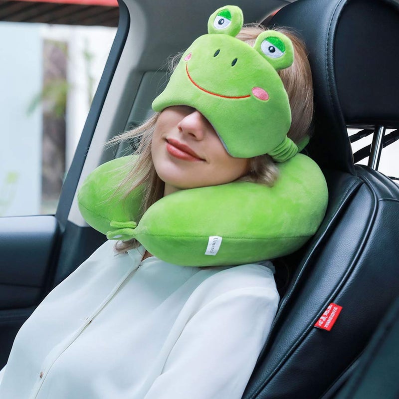 Umerci Travel Pillow, Memory Foam Neck Pillow with 360-Degree Head Support Comfortable Airplane Pillow with Storage Bag Lightweight Traveling Pillow for Sleeping, Car, Train, Bus and Home Use (Frog) - Image 3